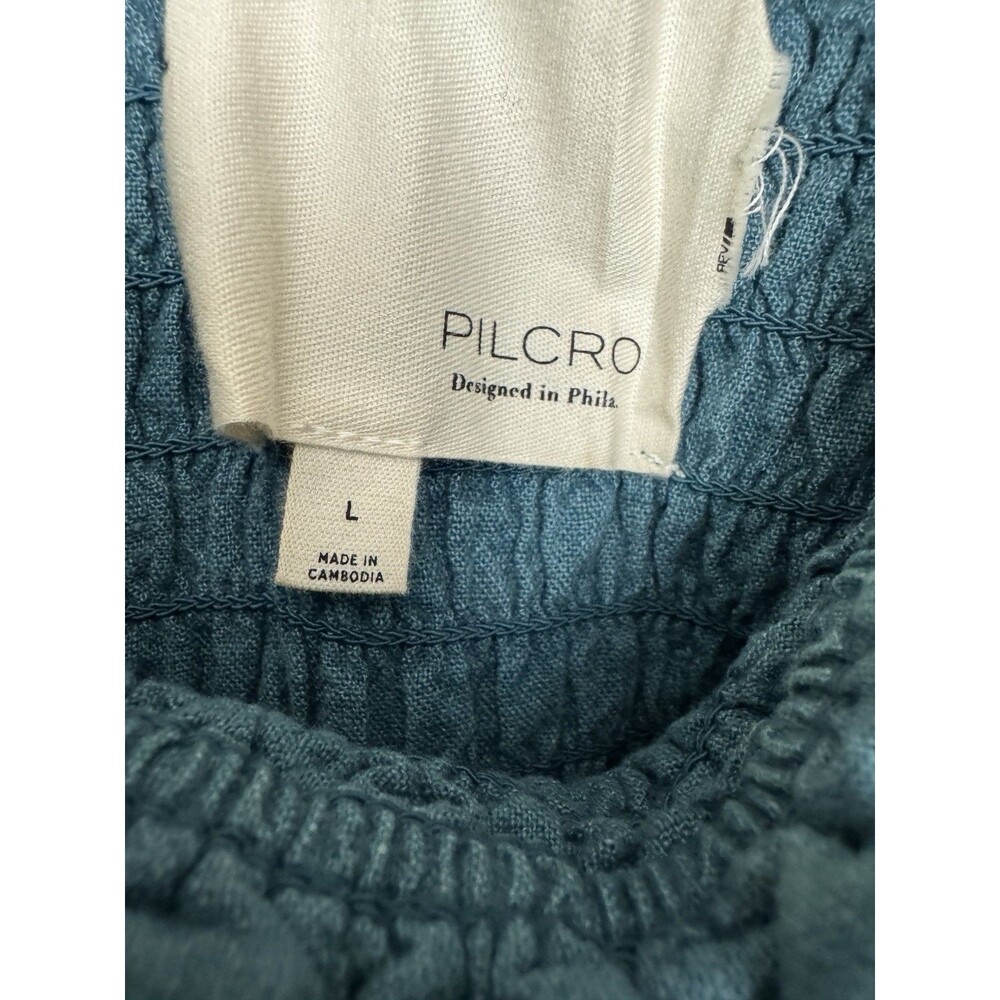 Anthropologie Pilcro Linen Romper Womens Large Blue Sleeveless Ruched One Piece - Picture 6 of 6